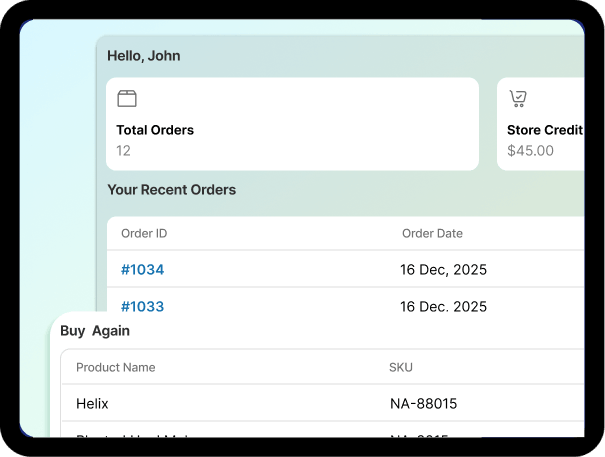 Provide a custom customer dashboard that gives quick access to recent activity