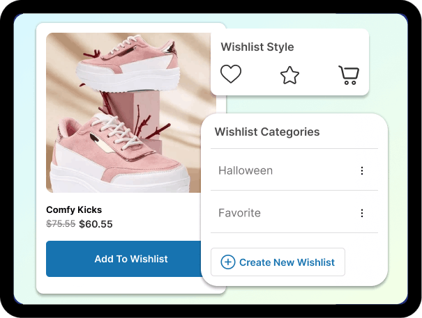 Customers can add products to wishlists from product & collection pages